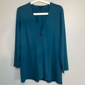 J. JILL WOMEN'S TUNIC TEAL KNIT ONE BUTTON CARDIGAN SWEATER LG SLEEVE Size XS S